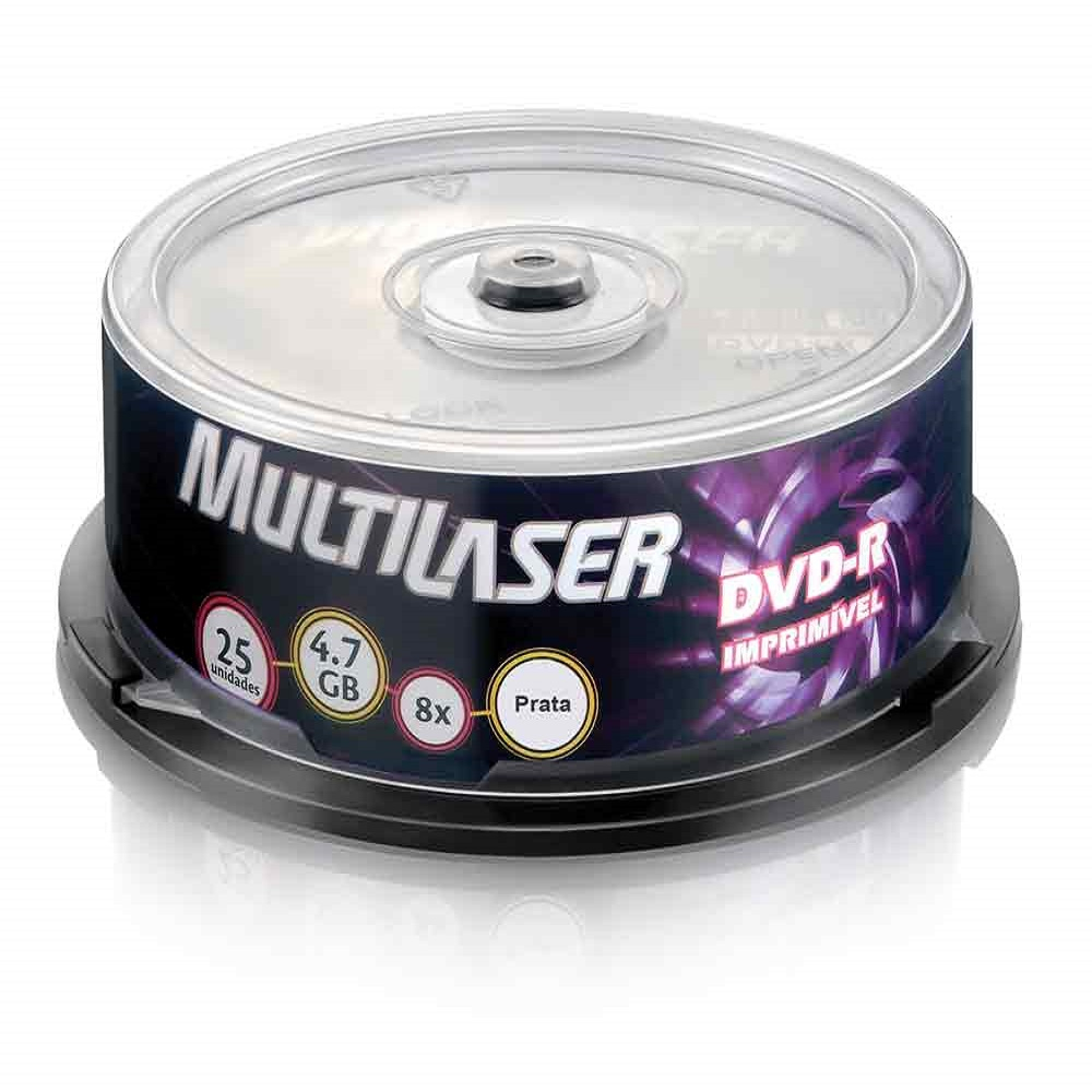 Midia dvd-r velocidade 08x com 25 unidades em pino imprimivel